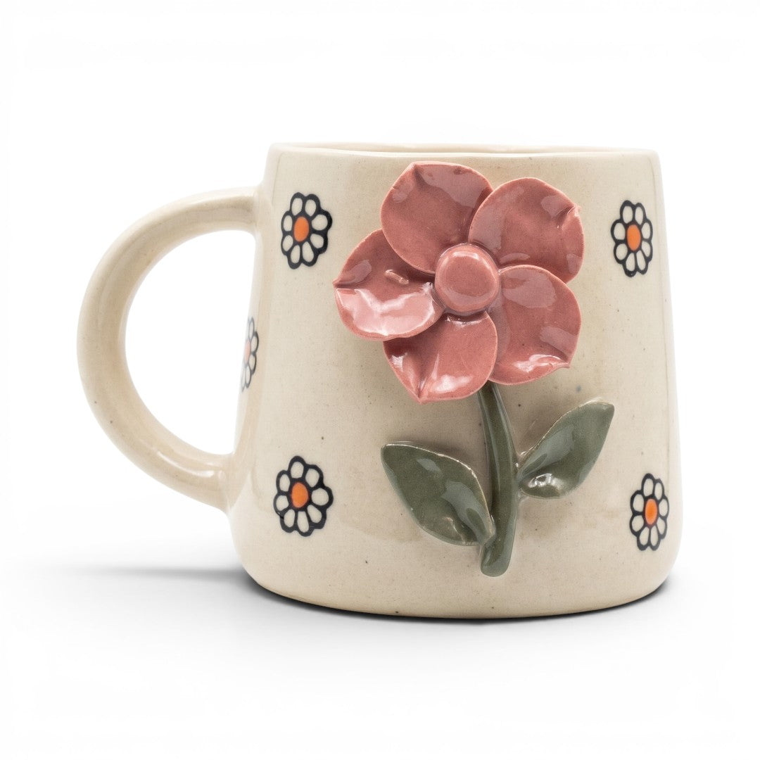 Sculpted Blossom Ceramic Mug - Pink