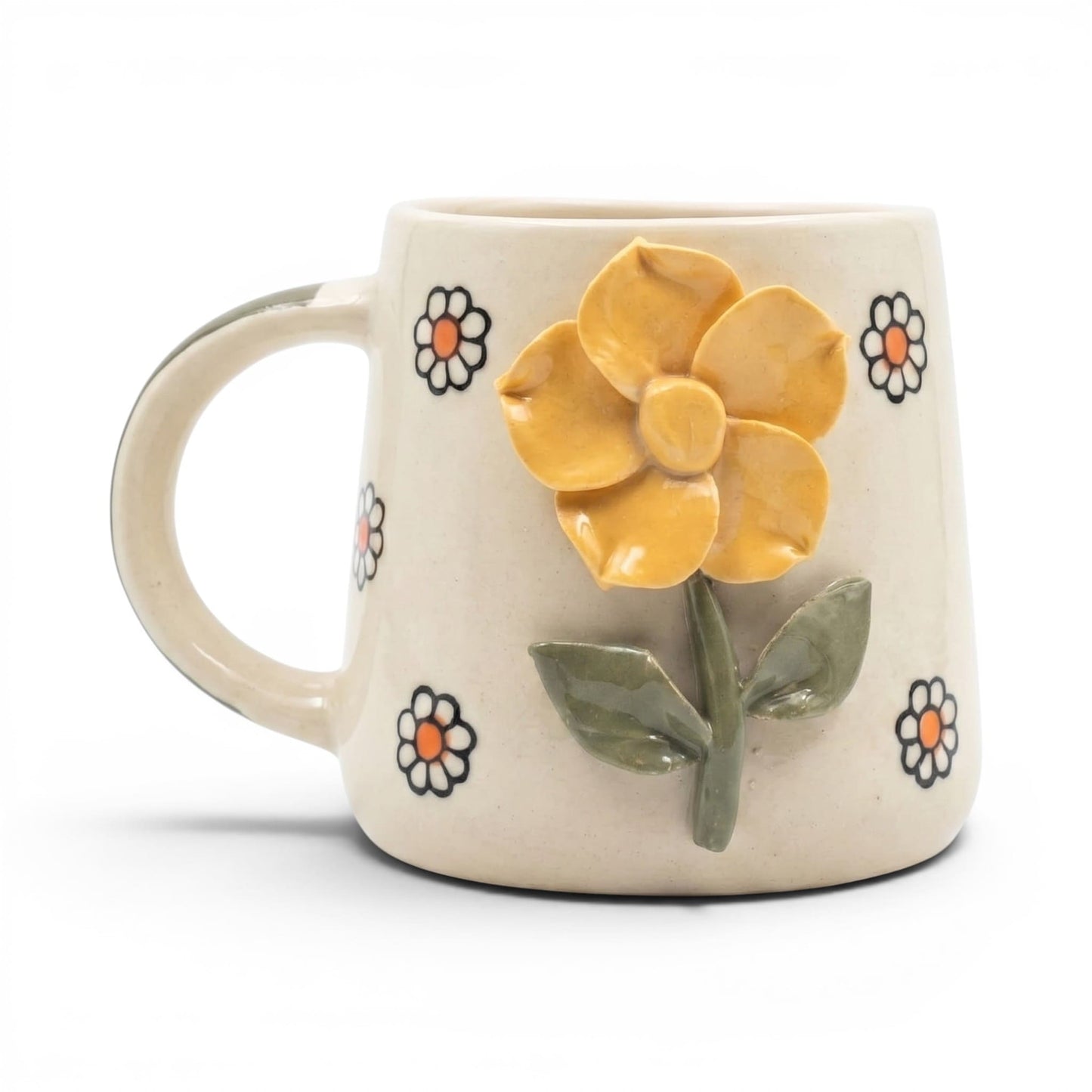 Sculpted Blossom Ceramic Mug - Yellow