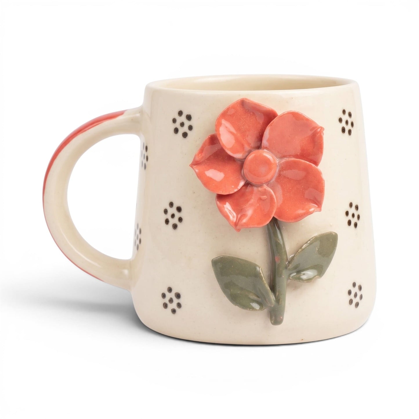Sculpted Blossom Ceramic Mug - Red