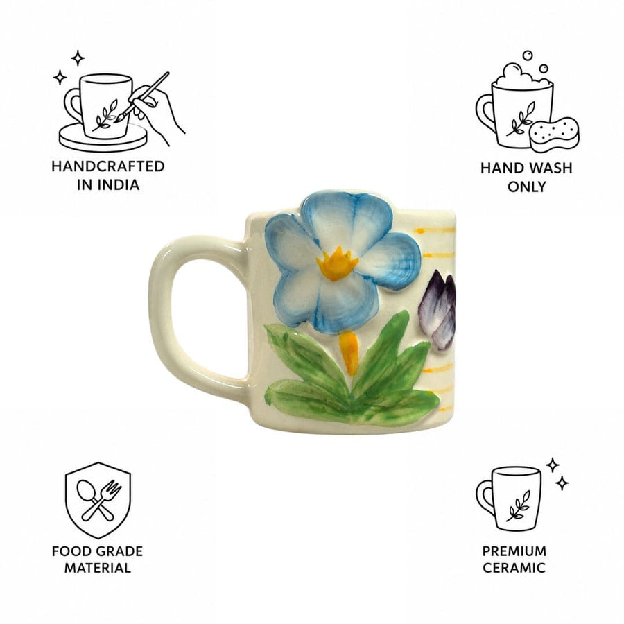 Sculpted Bloom Ceramic Mug - Blue