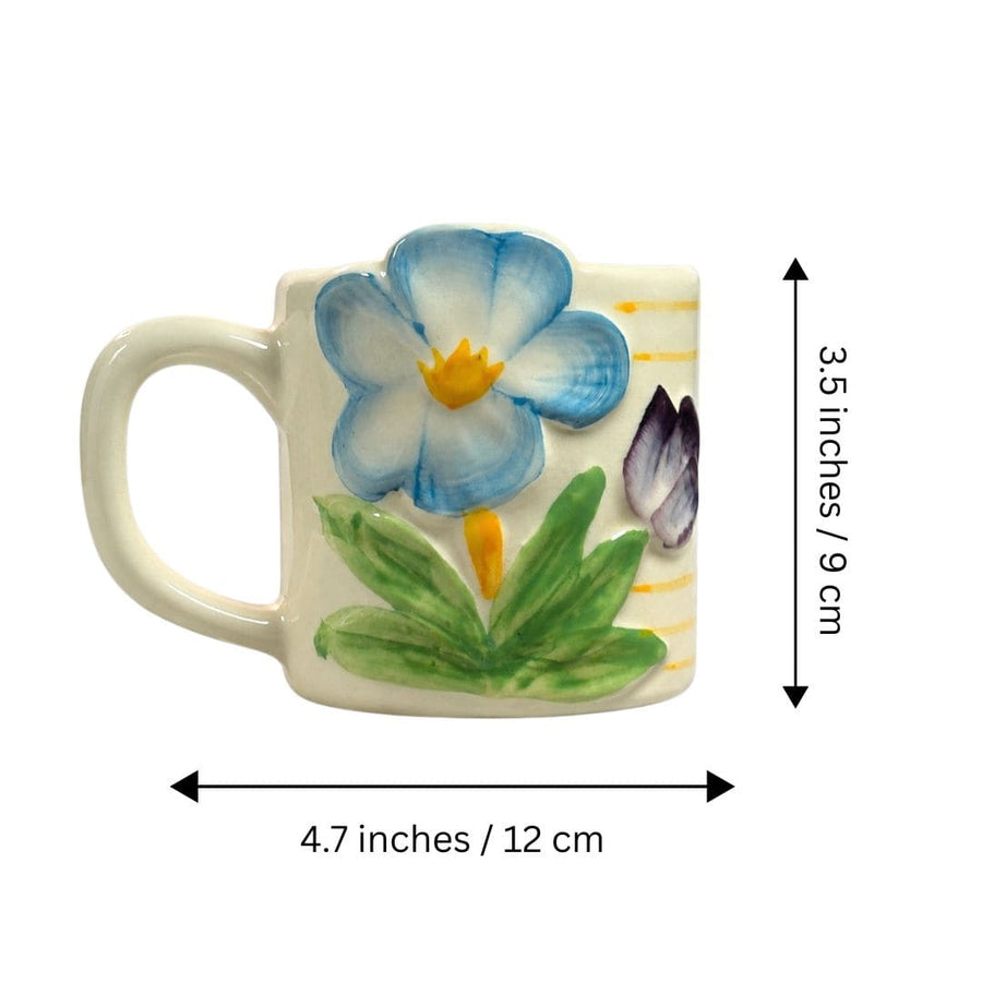 Sculpted Bloom Ceramic Mug - Blue